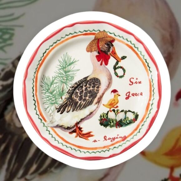 Anthropologie Nathalie Lete Dessert Plate Six Geese a Laying NEW - Picture 6 of 7